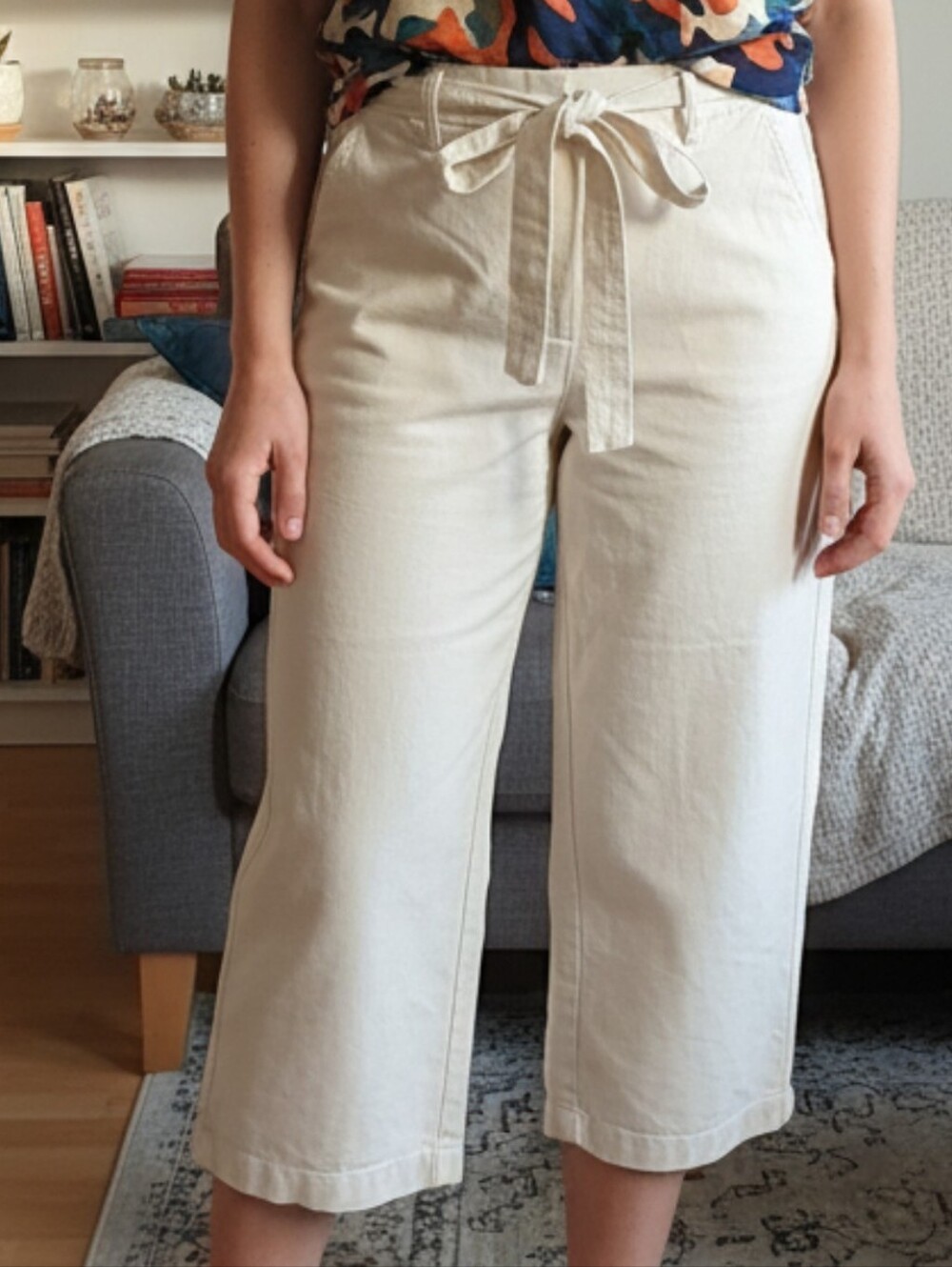 J. Crew Cream Beige High Waist Paperbag Belted Cropped Capri Wide-Leg Pants - 4